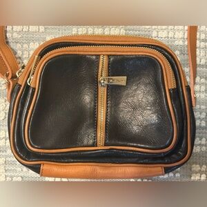 Valentina Black and Tan Crossbody Bag Genuine Leather Made in Italy